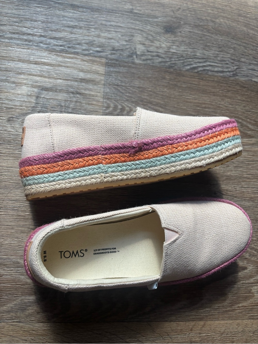 TOMS Valencia Platform Espadrilles Multicolor Braided Jute Slip On Women’s 5.5